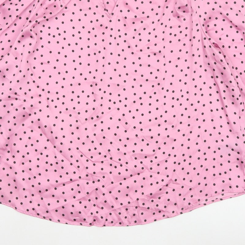 Marks and Spencer Women's Pink Size 20 Polka Dot Ruffle Tie Neck Blouse