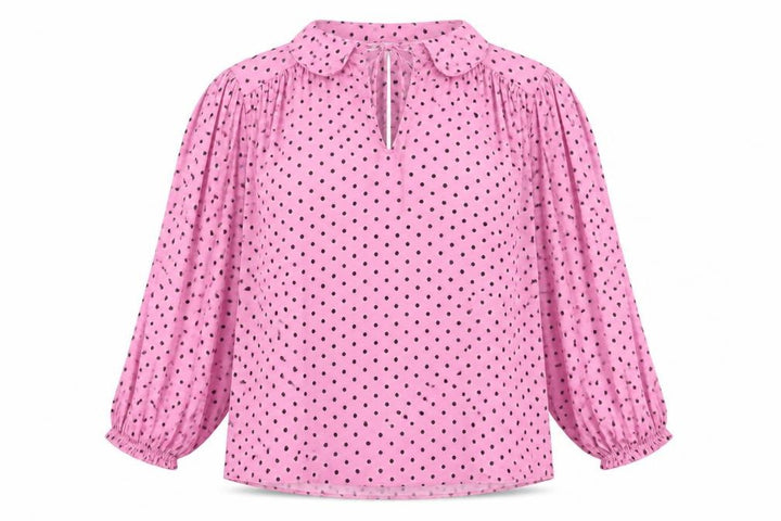 Marks and Spencer Women's Pink Size 20 Polka Dot Ruffle Tie Neck Blouse