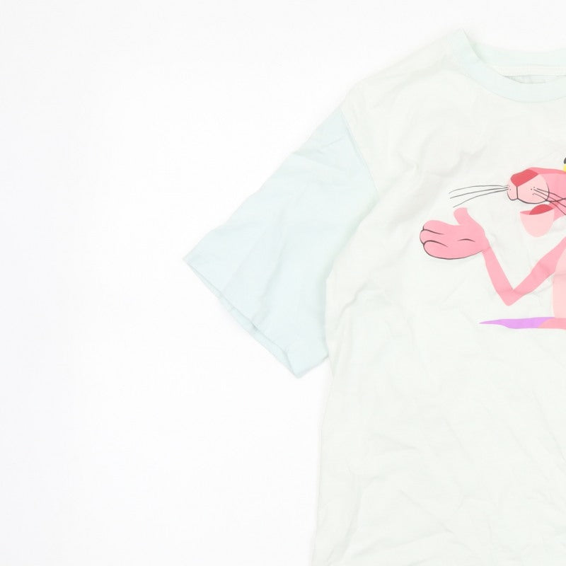 Pull&Bear Women’s White XS Pink Panther Cartoon Cotton T-Shirt