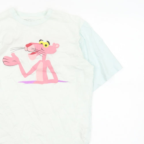 Pull&Bear Women’s White XS Pink Panther Cartoon Cotton T-Shirt