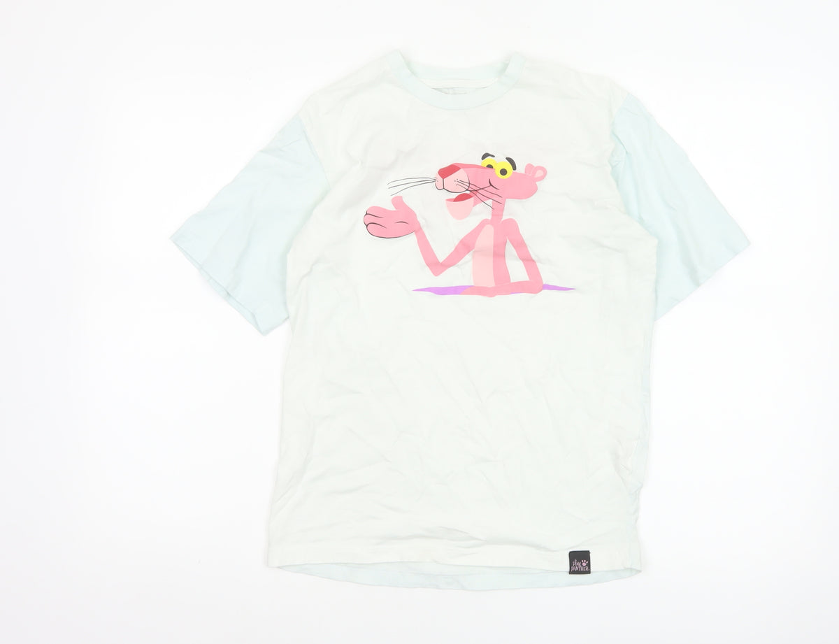 Pull&Bear Women’s White XS Pink Panther Cartoon Cotton T-Shirt