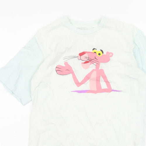 Pull&Bear Women’s White XS Pink Panther Cartoon Cotton T-Shirt