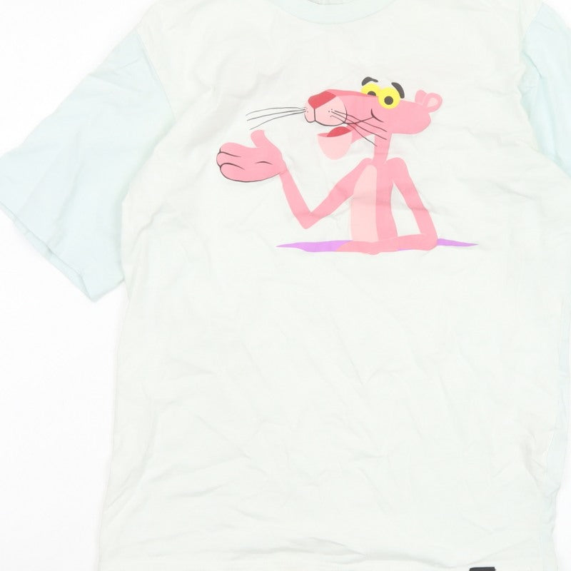 Pull&Bear Women’s White XS Pink Panther Cartoon Cotton T-Shirt