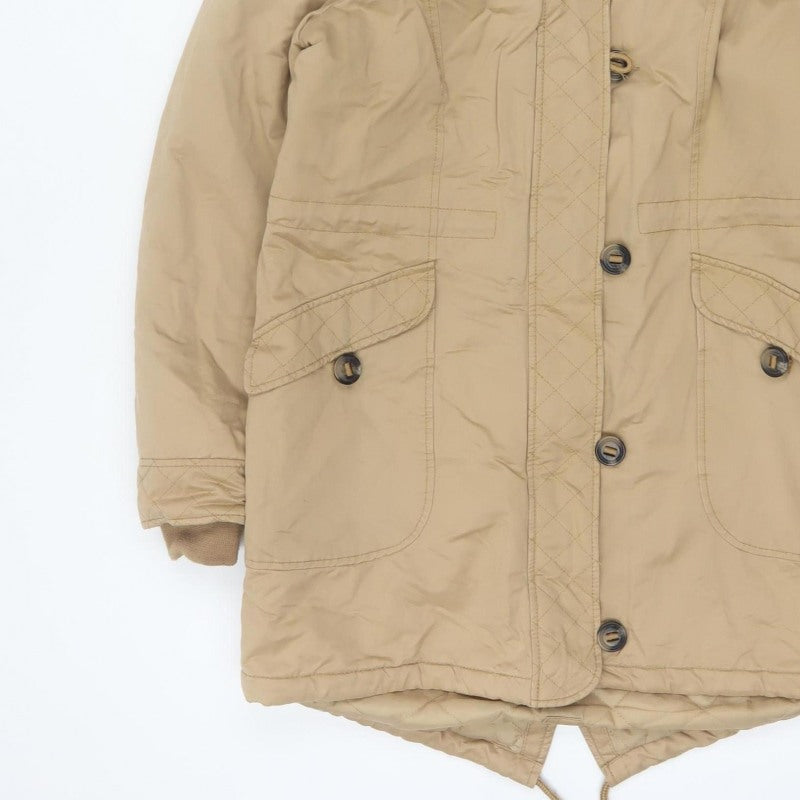 Tu Women Beige UK 12 Hooded Faux Fur Lined Quilted Parka Coat