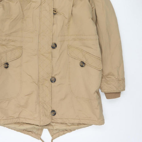 Tu Women Beige UK 12 Hooded Faux Fur Lined Quilted Parka Coat
