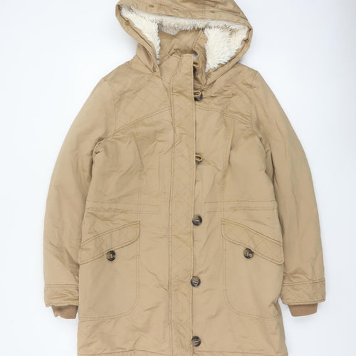 Tu Women Beige UK 12 Hooded Faux Fur Lined Quilted Parka Coat