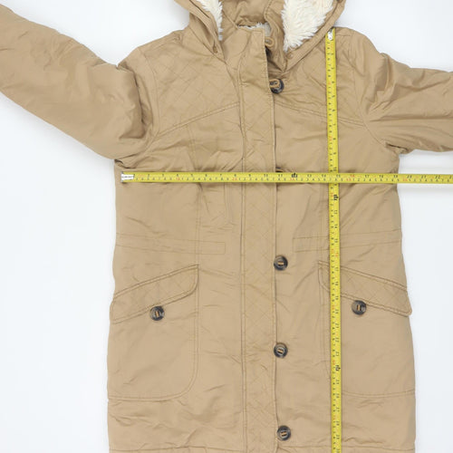 Tu Women Beige UK 12 Hooded Faux Fur Lined Quilted Parka Coat