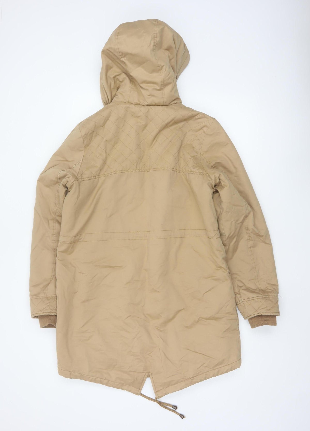 Tu Women Beige UK 12 Hooded Faux Fur Lined Quilted Parka Coat