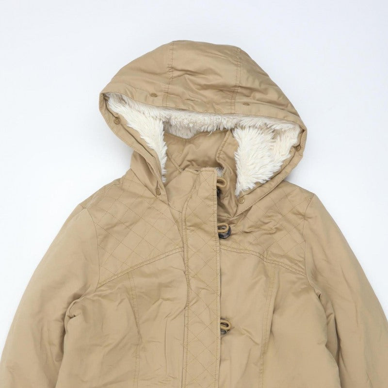 Tu Women Beige UK 12 Hooded Faux Fur Lined Quilted Parka Coat