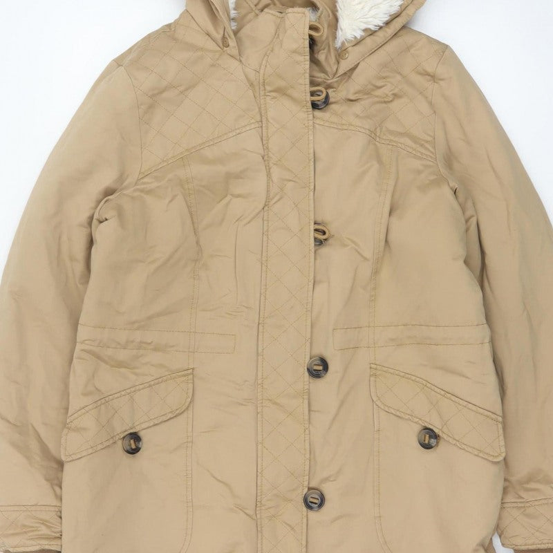 Tu Women Beige UK 12 Hooded Faux Fur Lined Quilted Parka Coat