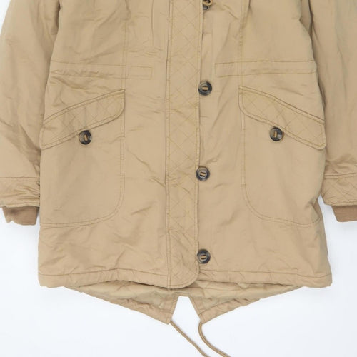Tu Women Beige UK 12 Hooded Faux Fur Lined Quilted Parka Coat