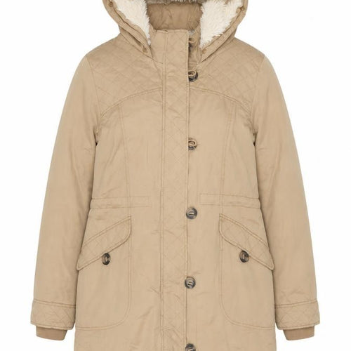 Tu Women Beige UK 12 Hooded Faux Fur Lined Quilted Parka Coat