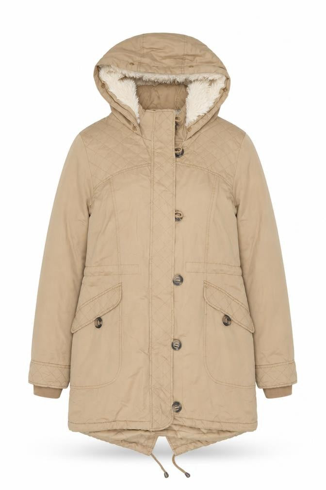 Tu Women Beige UK 12 Hooded Faux Fur Lined Quilted Parka Coat
