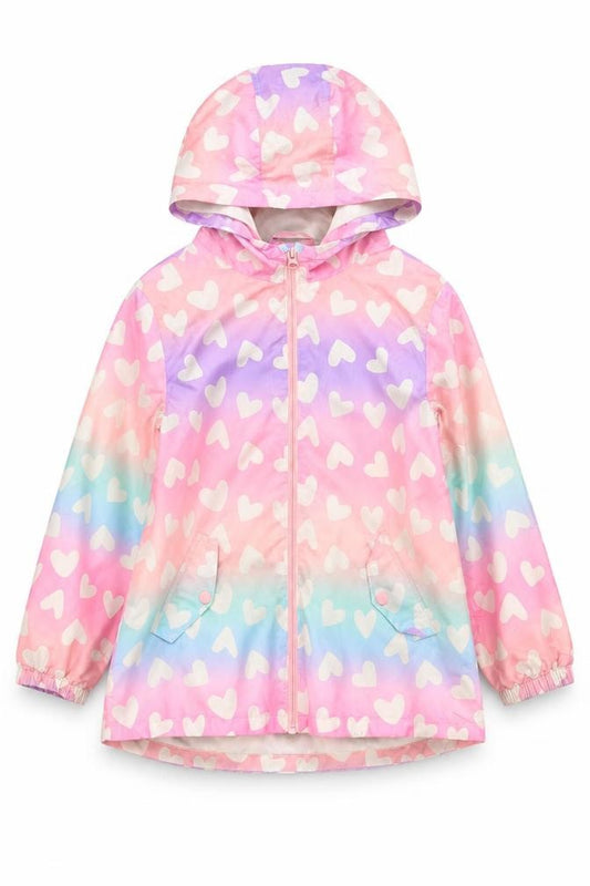 F&F Girls Multicoloured 9-10 Years Hooded Heart Rain Jacket Zip