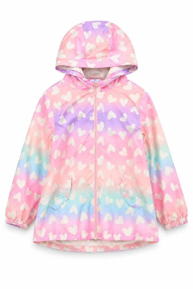 F&F Girls Multicoloured 9-10 Years Hooded Heart Rain Jacket Zip