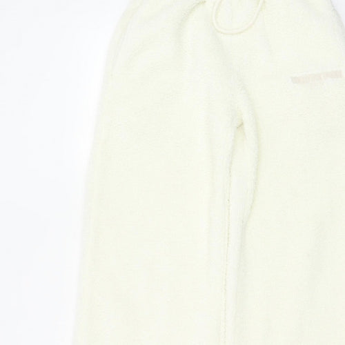 White Fox Women Ivory XS Fleece Wide-Leg Jogger Trousers Drawstring