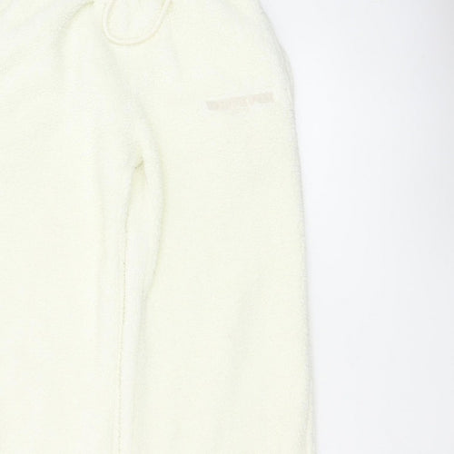 White Fox Women Ivory XS Fleece Wide-Leg Jogger Trousers Drawstring