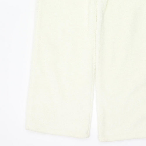 White Fox Women Ivory XS Fleece Wide-Leg Jogger Trousers Drawstring