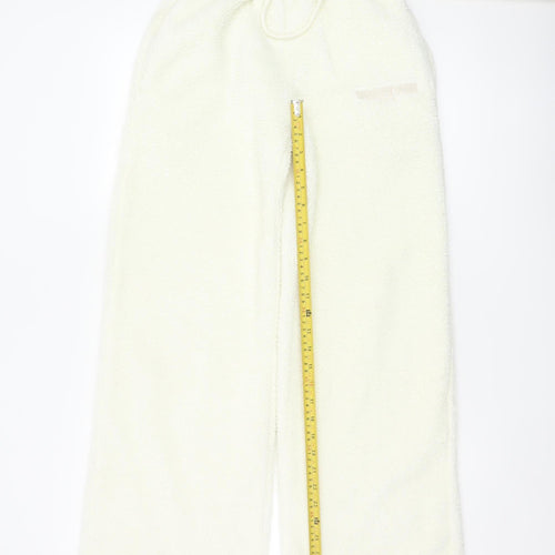 White Fox Women Ivory XS Fleece Wide-Leg Jogger Trousers Drawstring