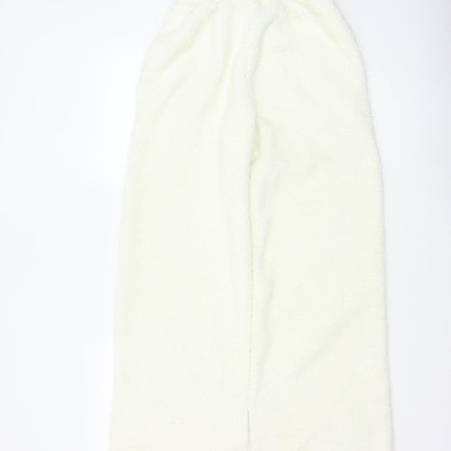 White Fox Women Ivory XS Fleece Wide-Leg Jogger Trousers Drawstring