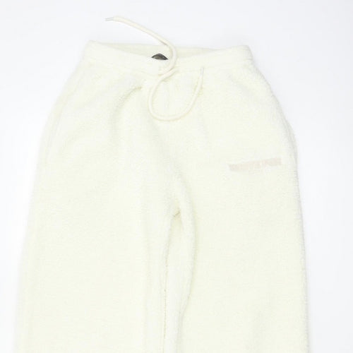 White Fox Women Ivory XS Fleece Wide-Leg Jogger Trousers Drawstring