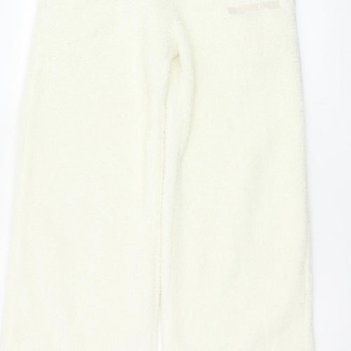White Fox Women Ivory XS Fleece Wide-Leg Jogger Trousers Drawstring