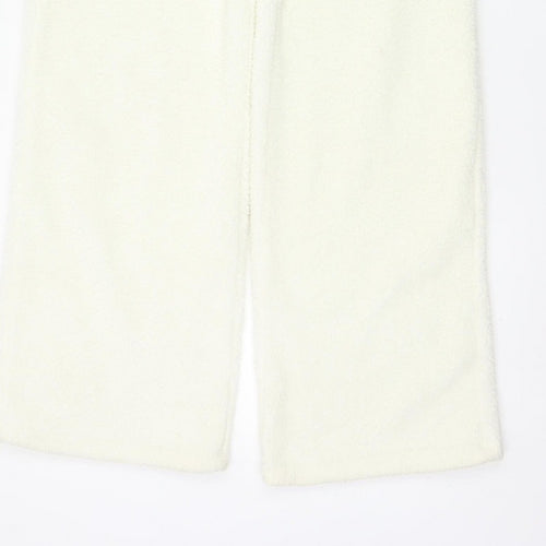 White Fox Women Ivory XS Fleece Wide-Leg Jogger Trousers Drawstring