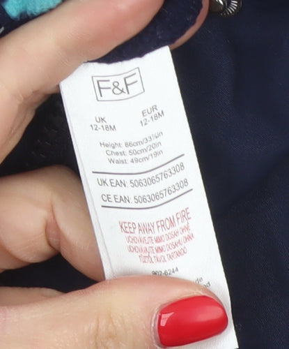 F&F Unisex Baby Navy 12-18 Months Hooded Padded Ski Snowsuit