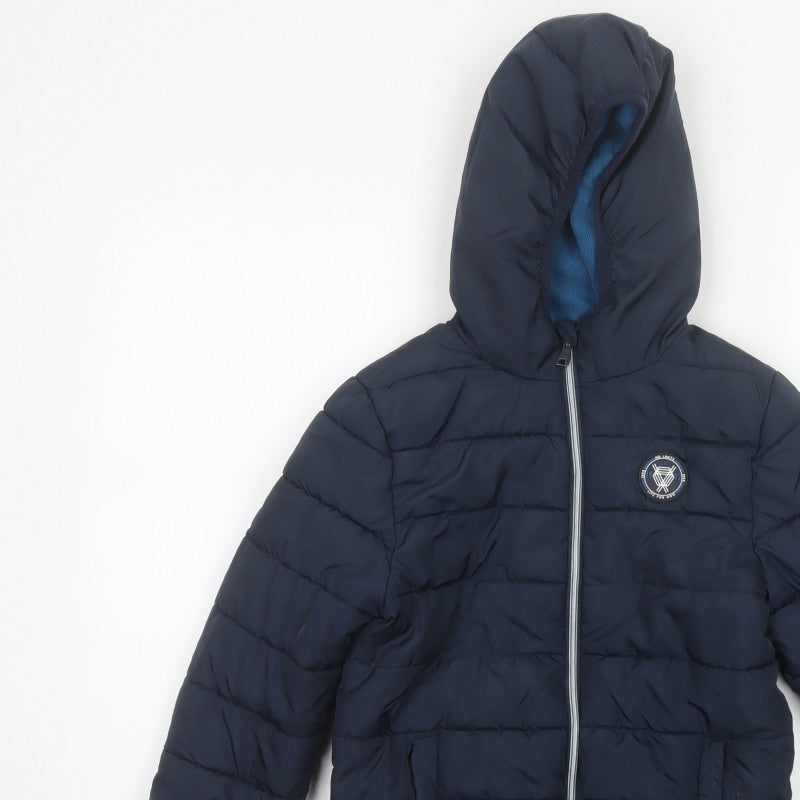 Studio Boys Blue 7-8 Years Hooded Puffer Jacket Quilted Fleece Lined