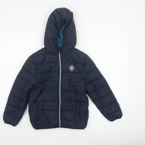 Studio Boys Blue 7-8 Years Hooded Puffer Jacket Quilted Fleece Lined