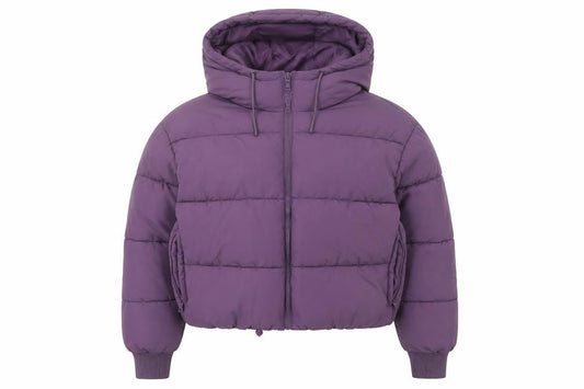 Monki Women Purple S Cropped Hooded Quilted Puffer Jacket