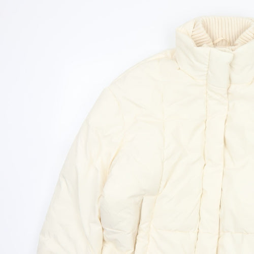 Primark Cares Women Ivory L Puffer Jacket Quilted Winter Full Zip