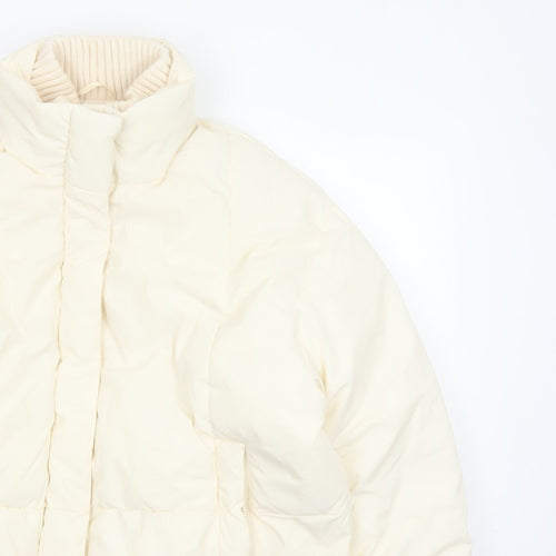 Primark Cares Women Ivory L Puffer Jacket Quilted Winter Full Zip