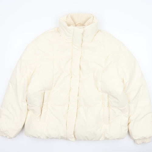 Primark Cares Women Ivory L Puffer Jacket Quilted Winter Full Zip