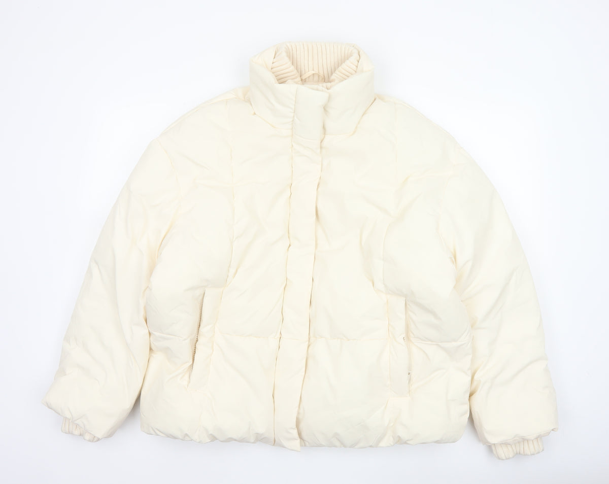 Primark Cares Women Ivory L Puffer Jacket Quilted Winter Full Zip