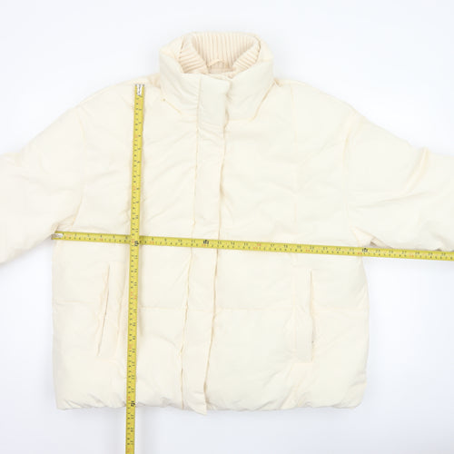 Primark Cares Women Ivory L Puffer Jacket Quilted Winter Full Zip