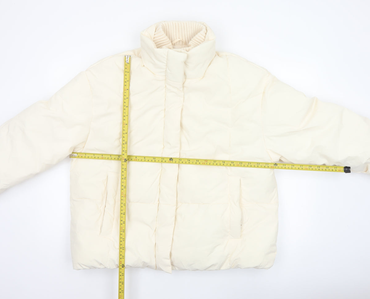Primark Cares Women Ivory L Puffer Jacket Quilted Winter Full Zip