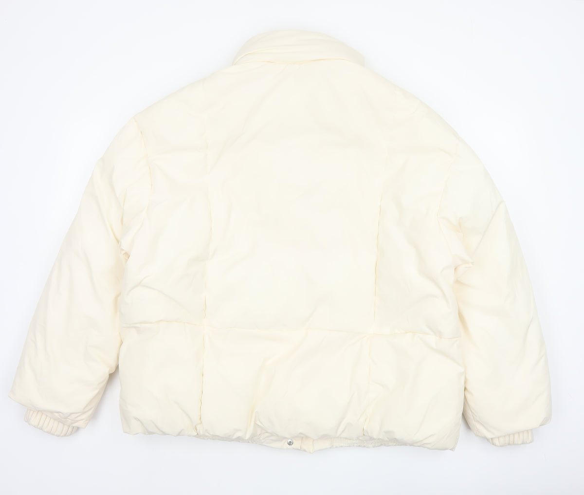 Primark Cares Women Ivory L Puffer Jacket Quilted Winter Full Zip
