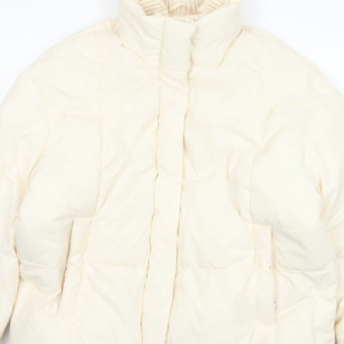Primark Cares Women Ivory L Puffer Jacket Quilted Winter Full Zip