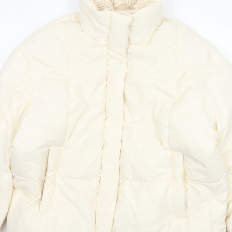 Primark Cares Women Ivory L Puffer Jacket Quilted Winter Full Zip