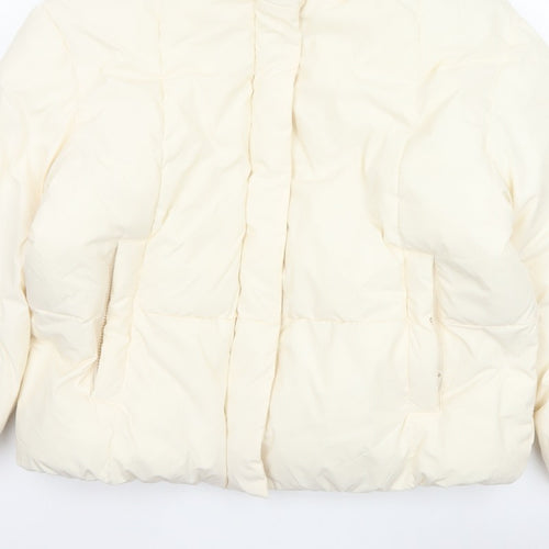 Primark Cares Women Ivory L Puffer Jacket Quilted Winter Full Zip