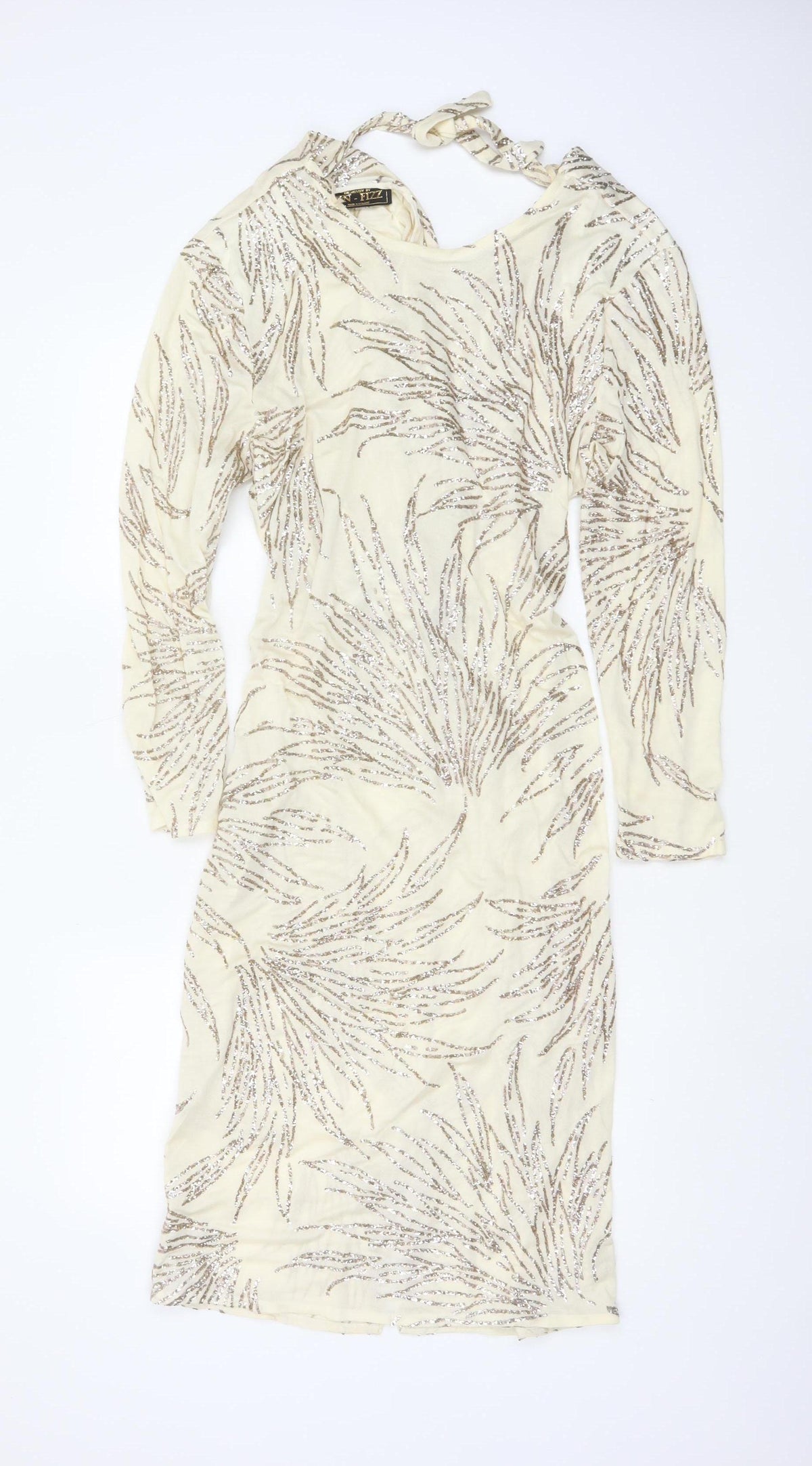 Jin Fizz Women Ivory UK 14 Vintage Sequin V-Neck Midi Sheath Dress
