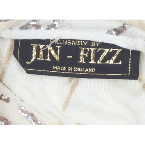 Jin Fizz Women Ivory UK 14 Vintage Sequin V-Neck Midi Sheath Dress