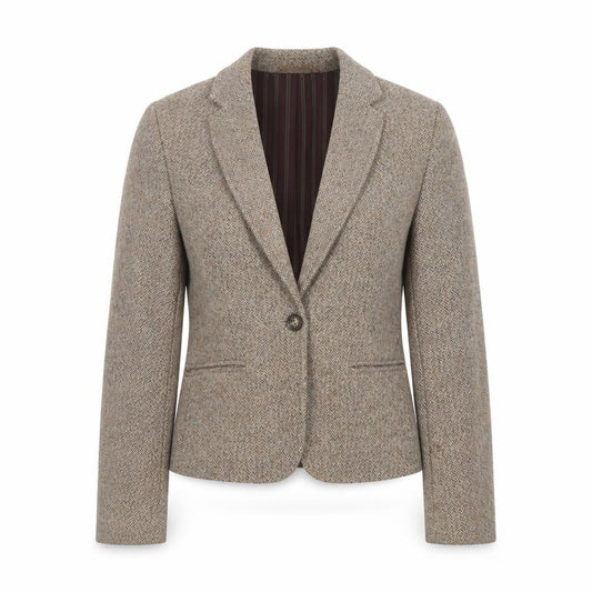 L.O.G.G. Women’s Beige UK 6 Herringbone Tweed Wool Blend Blazer Jacket