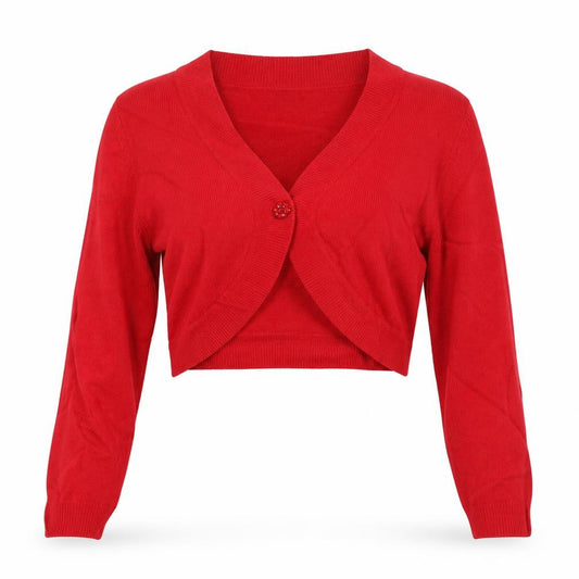 L.K. Bennett Women Red M V-Neck Beaded Button Knit Cardigan