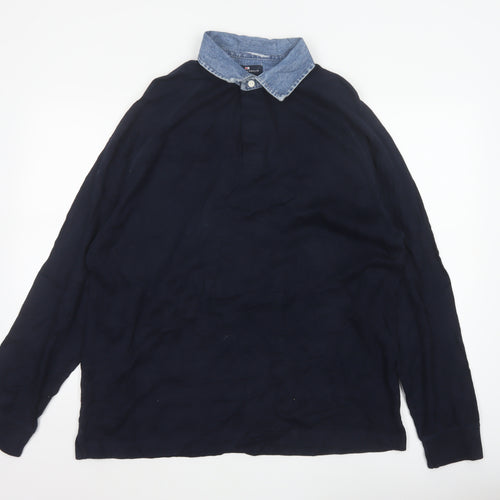 Marks & Spencer Men’s Navy M Long Sleeve Cotton Polo Denim Collar