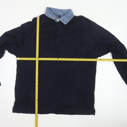 Marks & Spencer Men’s Navy M Long Sleeve Cotton Polo Denim Collar
