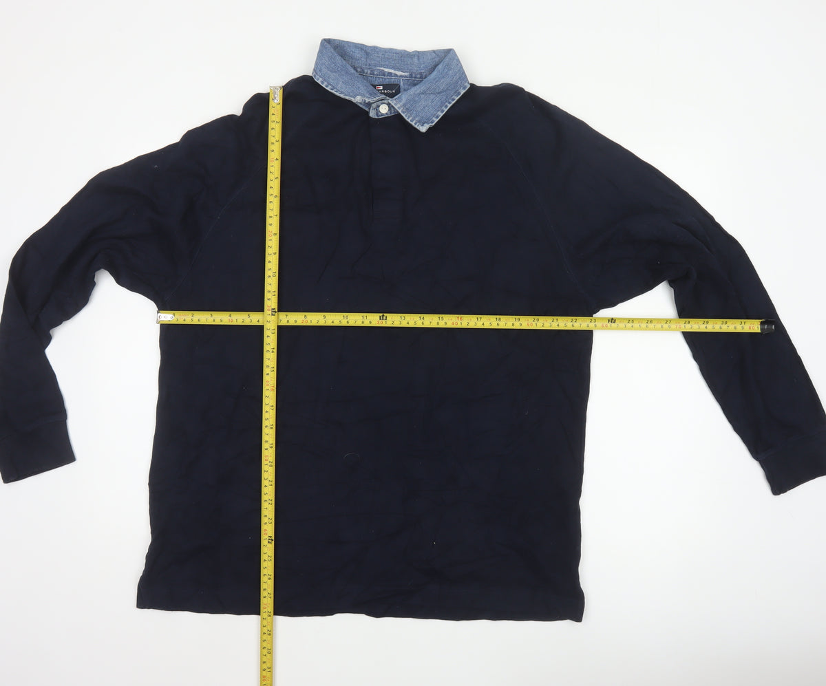 Marks & Spencer Men’s Navy M Long Sleeve Cotton Polo Denim Collar