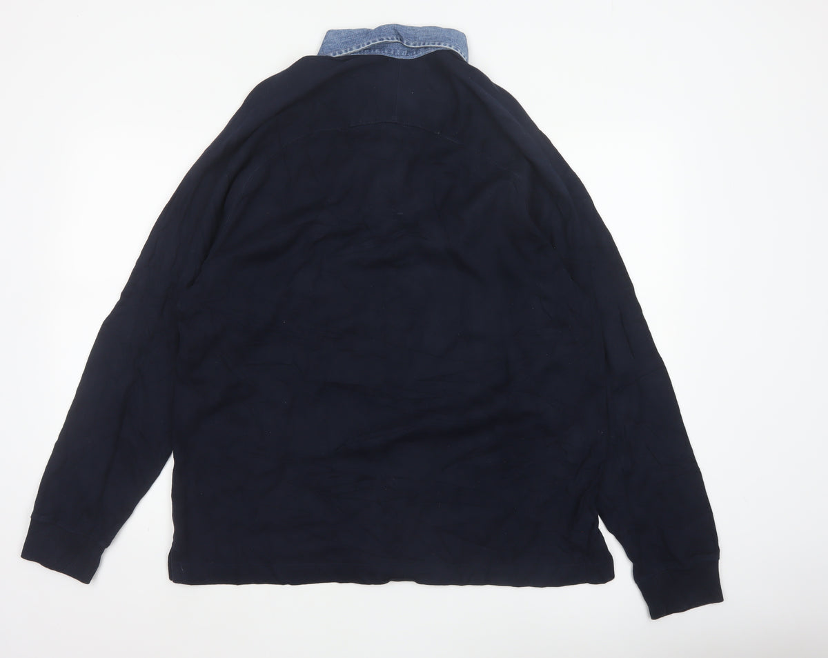 Marks & Spencer Men’s Navy M Long Sleeve Cotton Polo Denim Collar