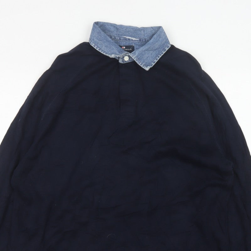 Marks & Spencer Men’s Navy M Long Sleeve Cotton Polo Denim Collar